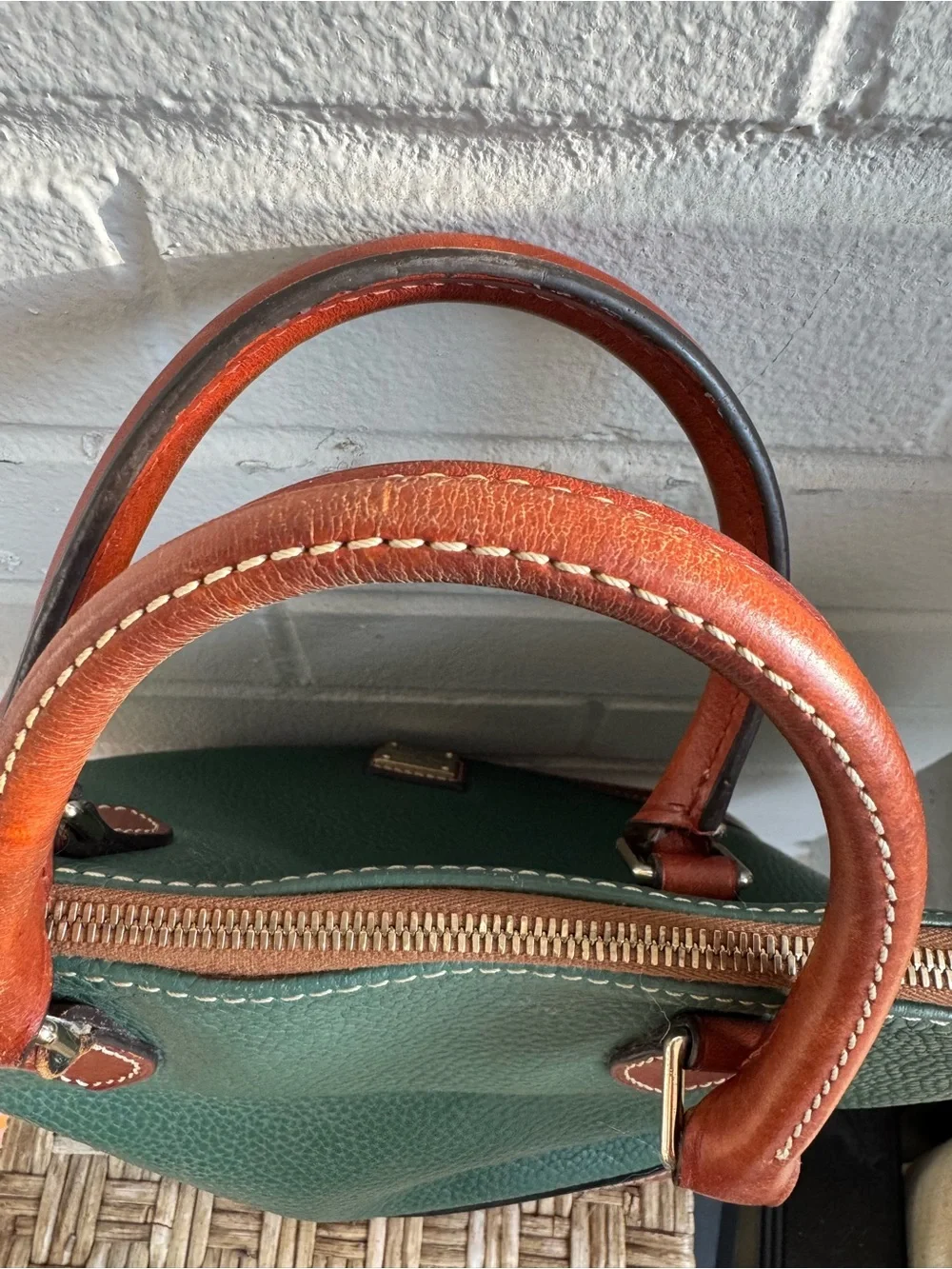 *Dooney & Bourke Green & Tan Satchel Bag Purse